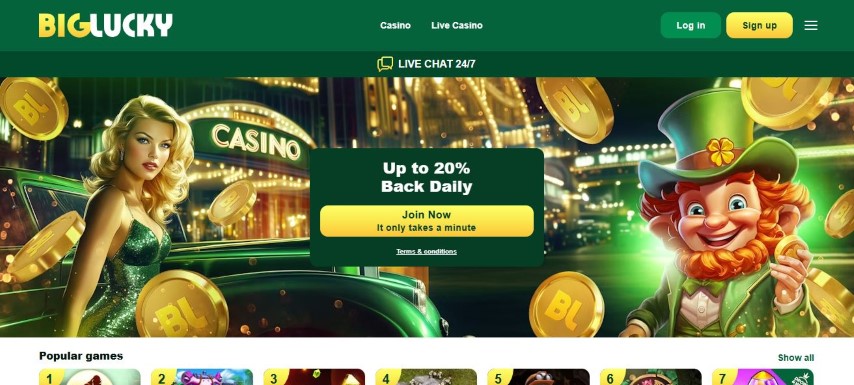Få opptil 20 prosent daglig cashback hos Big Lucky