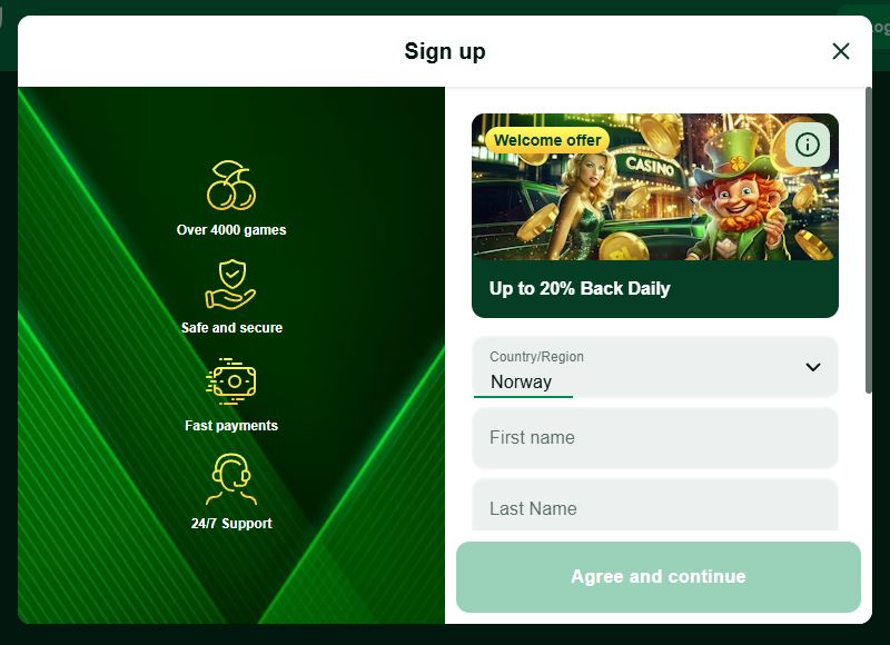 Registrer ny konto ved å fylle ut skjemaet for Norge